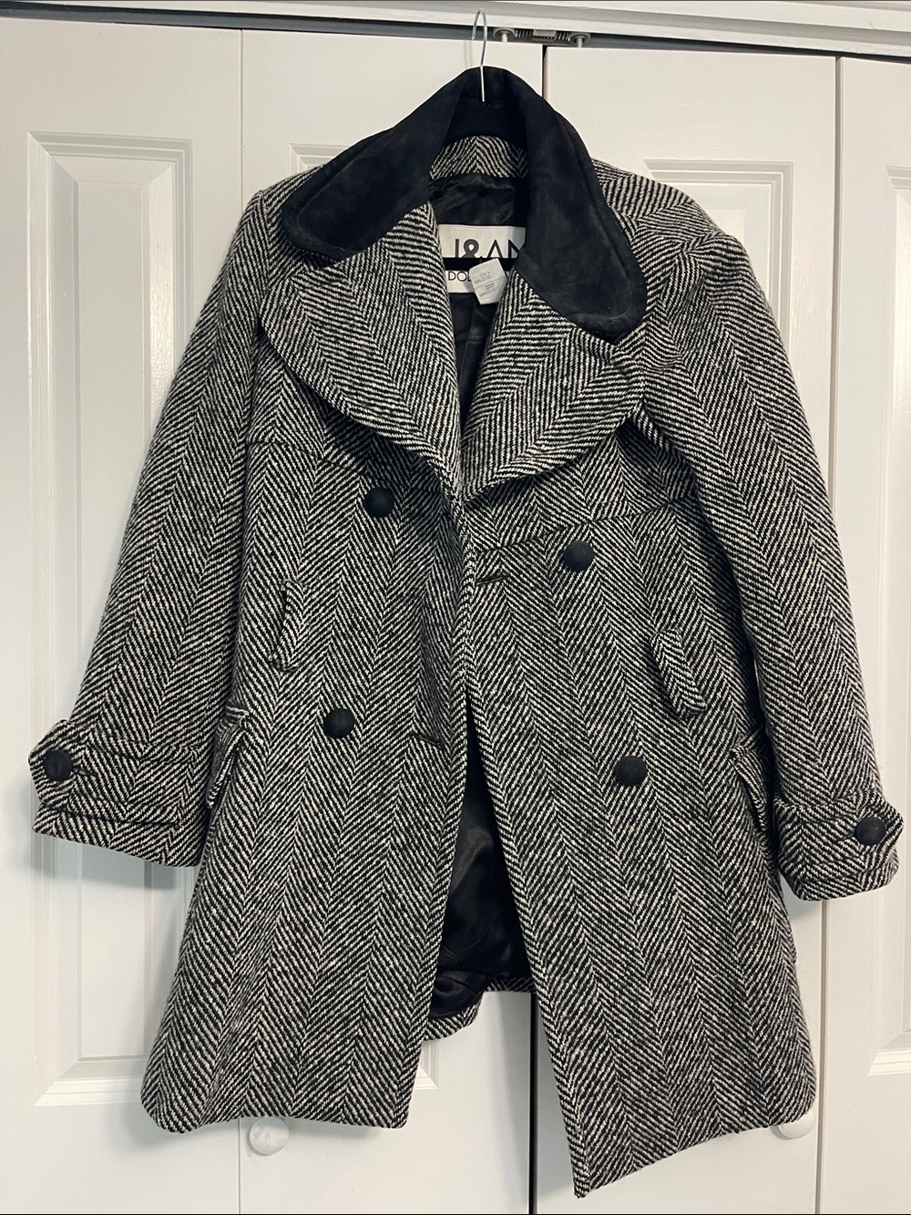 Dolce & Gabbana Herringbone Wool Blend Peacoat - Black & White
